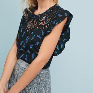 Ranna Gill / Anthro flutter sleeve cutout top S